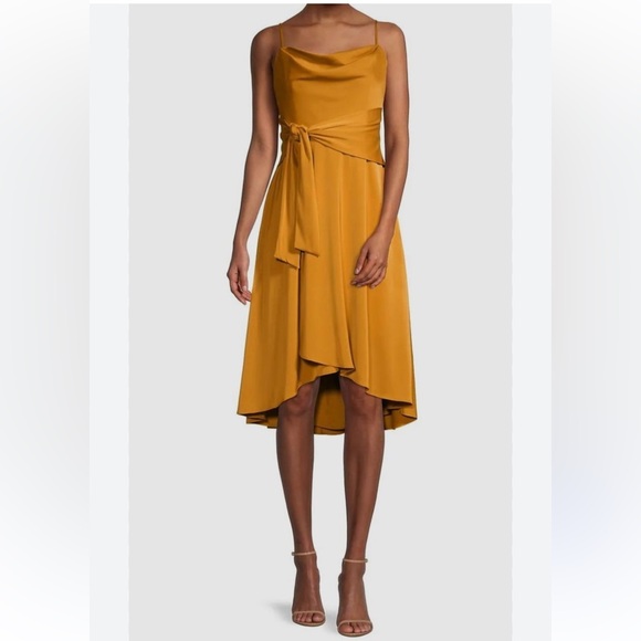 Aidan by Aidan Mattox Dresses & Skirts - AIDAN MATTOX Yellow Satin Cowl Neck High Low Dress Size 12